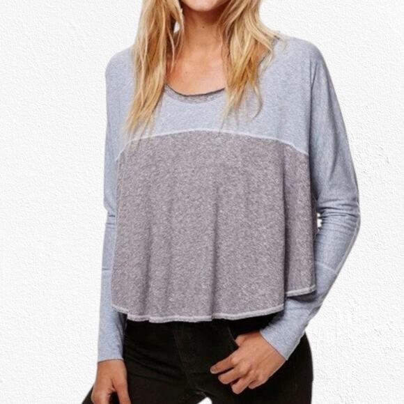 We the Free Blue Grey Cloud Nine Sleeve Peplum Hem Oversized Blouse Size Medium - Picture 2 of 12